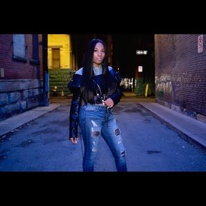 Vegan leather denim  jacket